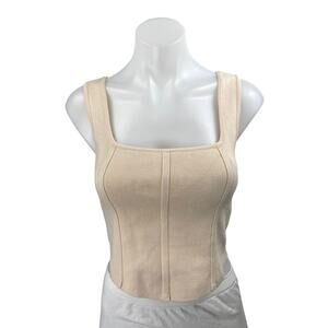 Papermoon Beige Sleeveless Ribbed Knit Corset Bustier Tank Crop Top Size M
